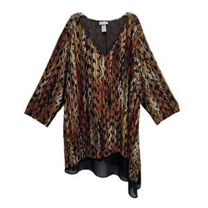 Catherines Womens Tunic Top Size 3X Animal Print Brown Black 3/4 Sleeves Stretch